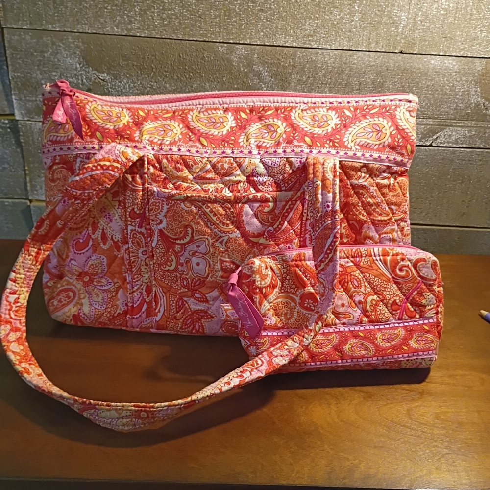 Vera Bradley Pink and Orange Paisley Shoulder Bag Set